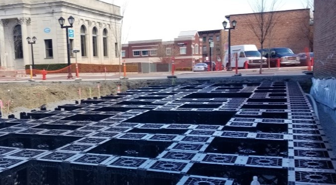 Image of an installation of RootSpace Soil cells during renovation of a park.